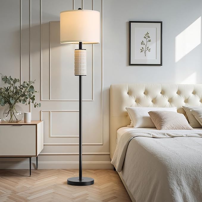 PoKat 64'' Ceramic Floor Lamp for Living Room Bedroom, Modern Standing Lamp with Rotary Switch, Farmhouse Tall Living Room Lamp for Hallway Corner, Home Office, Nursery, Matte Black