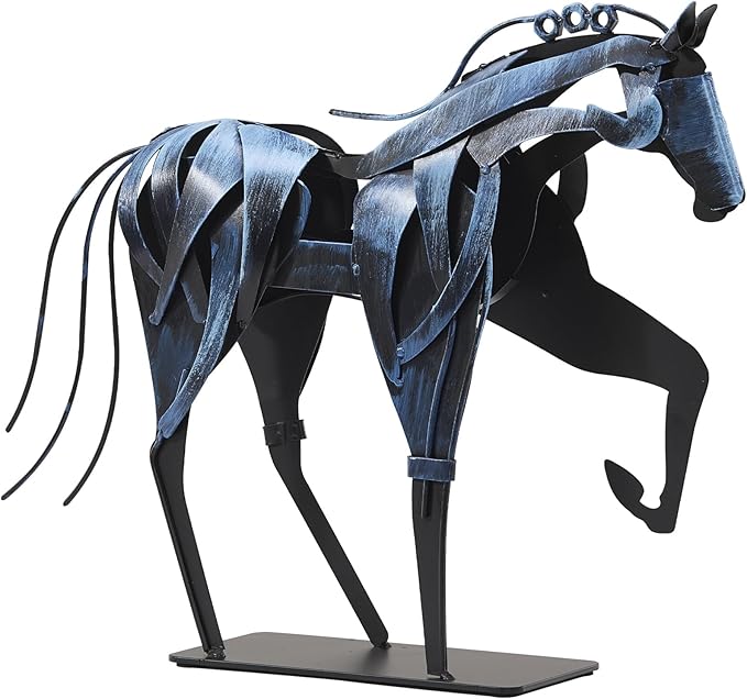 Handmade Horse Statue - Unique Rustic Decor for Office & Home - Hand-Painted Metal Sculpture - Perfect Handicraft Gift for Horse Lovers (Blue)