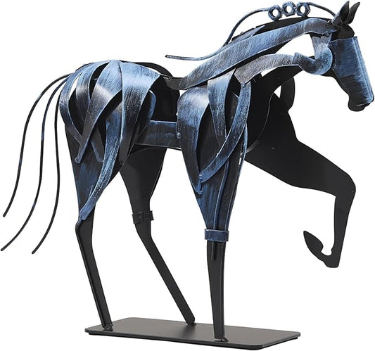 Handmade Horse Statue - Unique Rustic Decor for Office & Home - Hand-Painted Metal Sculpture - Perfect Handicraft Gift for Horse Lovers (Blue)