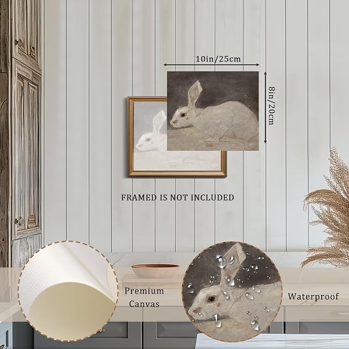 XOCUUI Vintage Rabbit Wall Art - Spring Easter Bunny Poster Decor - Modern Farmhouse Easter Egg Decoration for Bedroom Living Room - Rabbit Lover Gift - Rustic French Country Decor 8x10 - Unframed