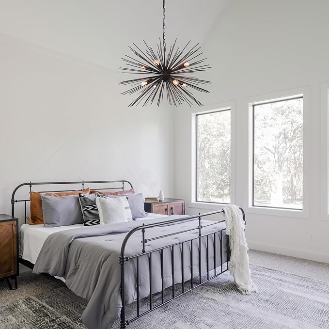 29.13" Large Black Sputnik Chandelier Vintage Geometric Starburst Chandelier Light Modern Solid Metal Firework Chandeliers for Dining Room, Kitchen Island, Bedroom, Living Room