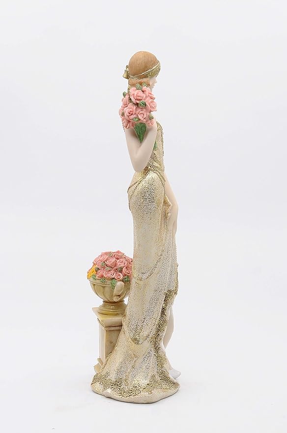 Comfy Hour Glamour Elegance Victorian Style Lady Collection Elegant Slim Lady Holding A Bunch of Flowers Collectible Figurine, 13-inch Height, Gold, Polyresin