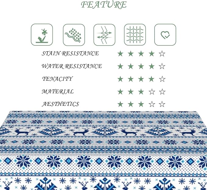 54x78 Inch Christmas Rectangle Tablecloth Winter Holiday Vintage Snowflake Blue White Table Cloth Washable Durable Table Cover for Kitchen Dining Banquet Ugly Christmas Sweater Party Decor