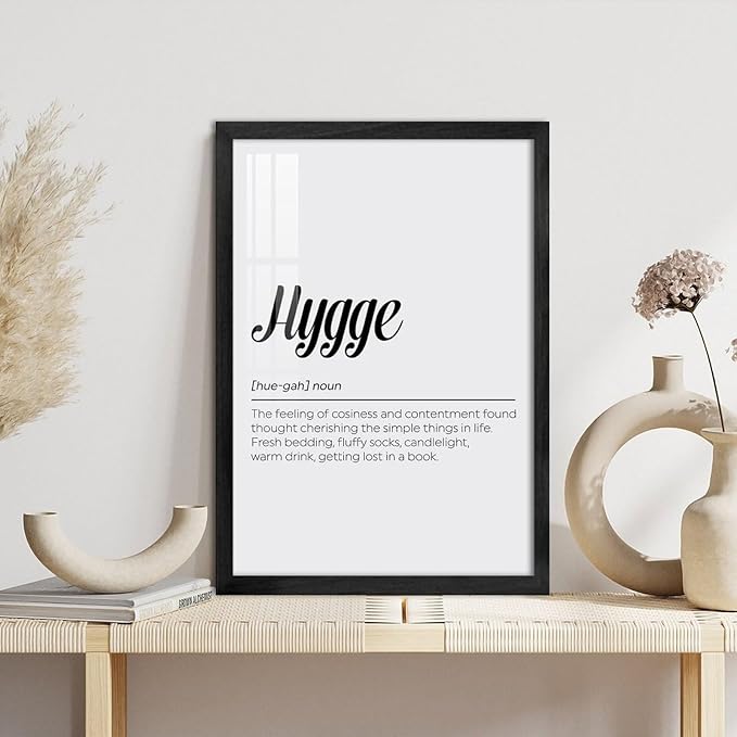 RFDER Hygge Definition Print, Family Poster, Bedroom Printable Wall Art, Living Room Typography Quote, Home Decor Office Decor Modern Aluminum Alloy Frame Wood Black-style 16x24inch(40x60cm)