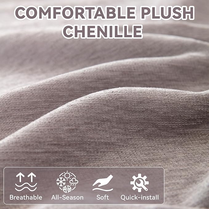 VClife Gray Couch Cover Washable Plush Chenille Sofa Loveseat Cover 71"X150" for 3 Cushion Couch Bed - Modern Decorative Furniture Protector