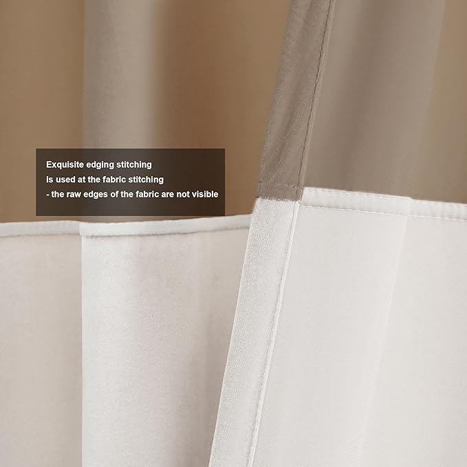 Velvet Curtains 96 inches Long for Living Room Champagne Ivory,2 Panels Blackout Curtains Modern Color Block Back Tab Rod Pocket Soundproof Drapes for Bedroom Window Decor