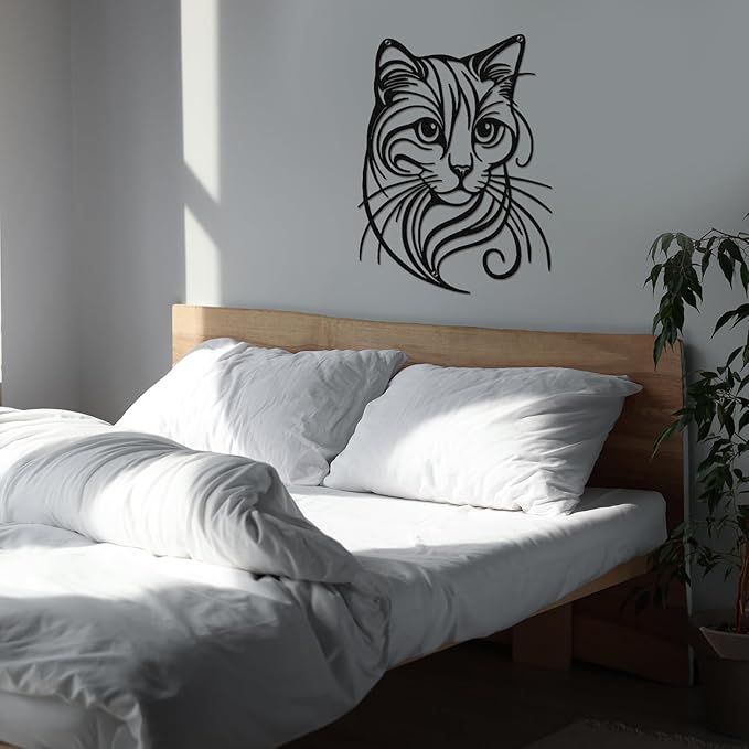 Otoolling Cat Tree Wall Art Silhouette Black Cat Wall Decor Metal Geometric Animal Art for Living Room Above TV Home Decoration, 10.2 x 10 Inch (Cute)