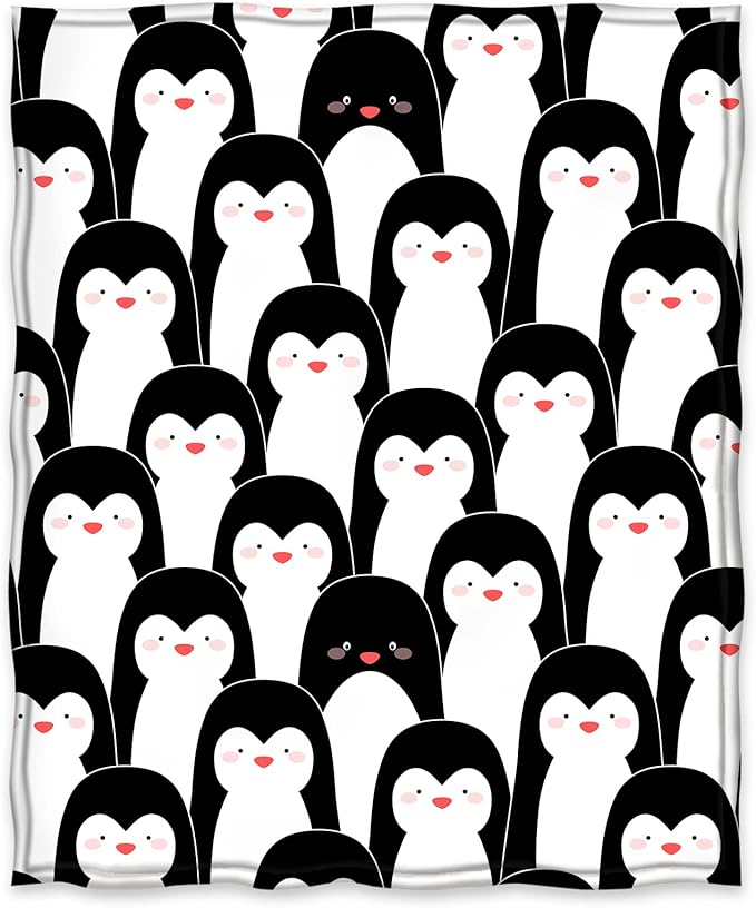 Jekeno Penguin Blanket Antarctic Animals Black and White Penguins Print Gifts for Women Kids Girls Boys Home Bedroom Living Room Decor Soft Cozy Lightweight Plush Throw Blankets 60"x80"