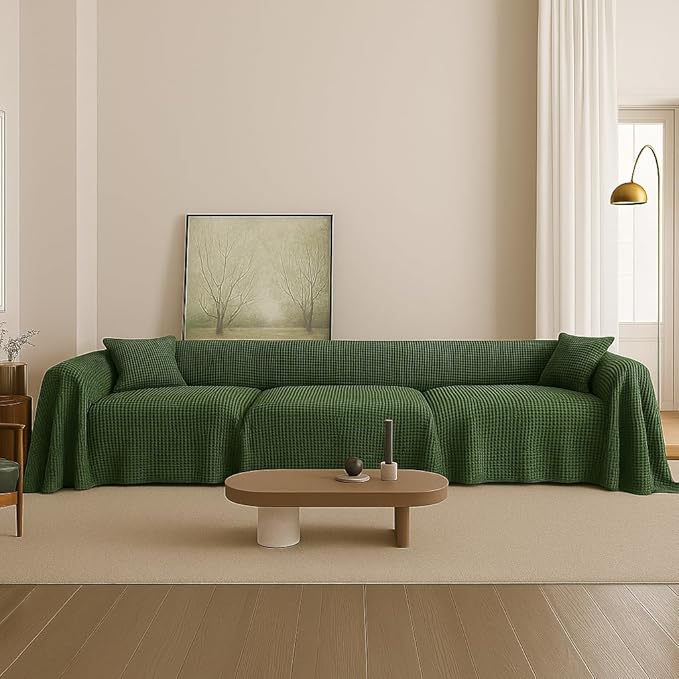 Oversize %100 Cotton Couch Cover - Perfect for L-Shape, U-Shape & Sectional Sofas, Washable Couch Cover, Extra Large Sofa Cover, 3, 4 Seater Slip Cover (Forest Green, 71x181 inches - 180x460 cm)