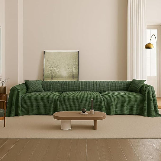 Oversize %100 Cotton Couch Cover - Perfect for L-Shape, U-Shape & Sectional Sofas, Washable Couch Cover, Extra Large Sofa Cover, 3, 4 Seater Slip Cover (Forest Green, 71x181 inches - 180x460 cm)
