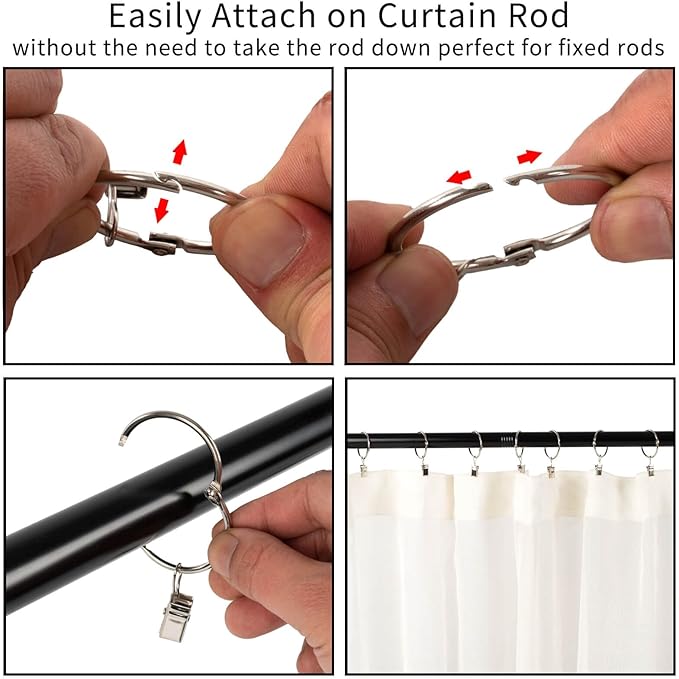 Openable Curtain Rings with Clips,3inch Inner Diameter,Heavy Duty Rustproof Metal Decorative Vintage Drapery Rings Curtain Clips Rod Hangers Door Curtain and Shower Curtain Rings Silver Zocang