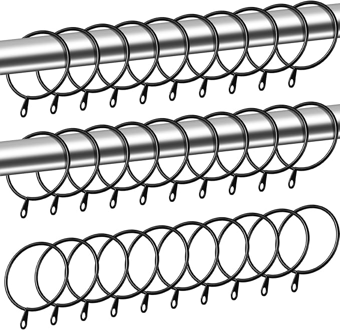 Shappy 40 Pack Metal Drapery Curtain Rod Rings with Eyelets Internal Diameter 1.97in Fits up to 1.57in Rod Hanging Drape Sliding Eyelet Black Rings for Window Door Shower Bathroom