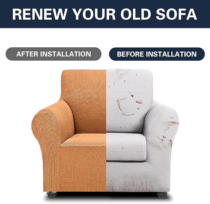 Cupuamon 2025 New Stretch Chair Sofa Slipcovers Couch Cover for 1 Seater Furniture Protector Sofa Covers with Elastic Bottom Jacquard Fabric Small Checks for Pets, Kids - Golden