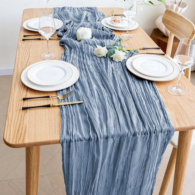 Wokceer Cheesecloth Table Runner 3Pack 10FT Dusty Blue Boho Gauze Fall Thanksgiving Cheese Cloth Table Runner for Party Long Rustic Sheer Table Runners for Baby Bridal Shower Wedding Easter Table