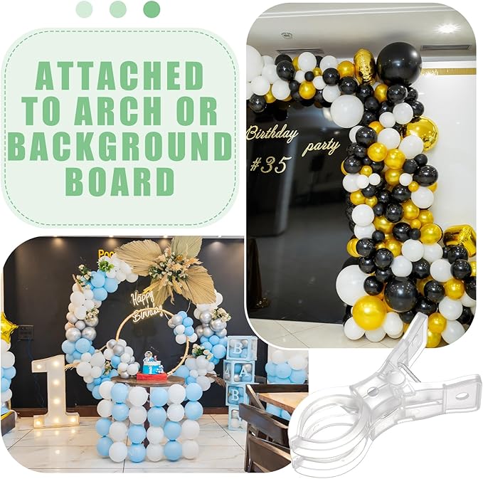 LemonRoad 30 Pack Large Balloon Arch Clips Plastic Transparent Backdrop Spring Clamps 3.5 Inch Heavy Duty Clip for Balloon Arch Kit Birthday Decoration Crafts Woodworking Photography Studios (Clear)