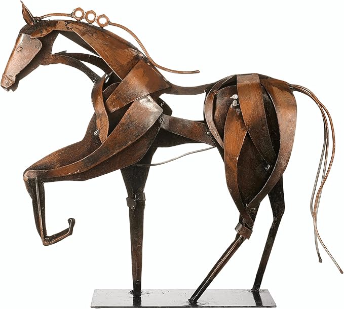 Metal Horse Statue Decor, Handmade Strong Modern Horse Sculpture Handicraft, Rustic Metal Statue Decorations Gift for Home Office Desk Figurine (Brown)