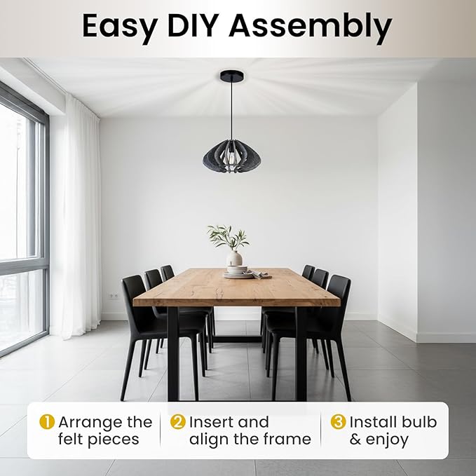 Pendant Light with Felt Lampshade, Modern Hanging Lamp Fixture, DIY Acoustic Pendant Light Chandeliers for Kitchen Island, Living Room, Dining Room, Bedroom, Office (D15.7"x8.3")