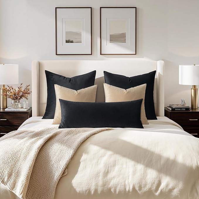 MIULEE 28x28 Inch Euro Sham Velvet Pillow Covers, Set of 2 Large Square Decorative Pillows -Black Super Soft for King Bed, Sofa, Couch, Accent Chairs with Hidden Zipper
