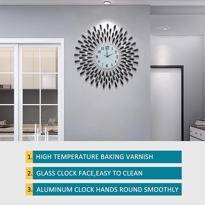 28.0 Inch Modern Elegant Silent Wall Clock, Quartz Non-Ticking Large Wall Clock for Living Room Kitchen Office Decor