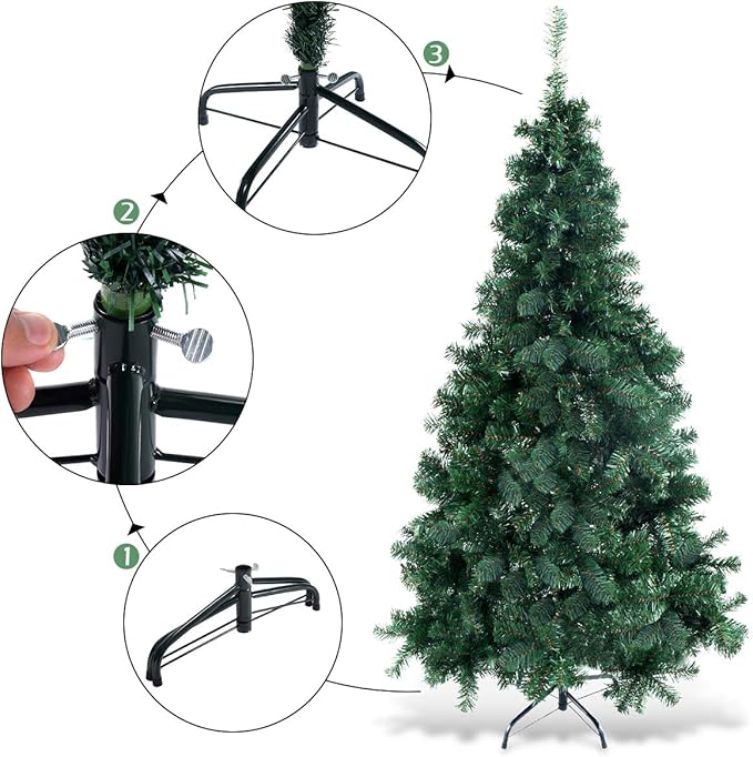 GOFLAME 6FT PVC Artificial Green Christmas Tree Home Holiday Décor with Metal Stand 650 Branches Holiday Indoor Decoration, Easy to Assemble