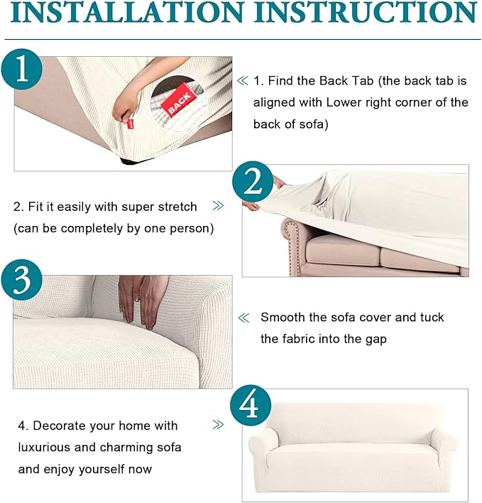 Flamingo P High Stretch Sofa Slipcover Non Slip Couch Cover for 3 Cushion Couch Washable Pet Furniture Protector Covers with Elastic Bottom, Thick Jacquard Fabric (Large, Biscotti Beige)