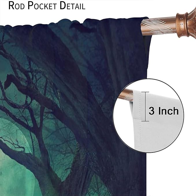 Gothic Mushroom Blackout Window Curtains, Misty Dark Black Forest Moon Halloween Window Drapes, for Living Room Bedroom 21(W)*54(L) 2 Panels