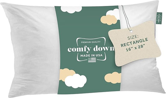 ComfyDown Decorative Throw Pillow Insert, Down and Feather Fill, 100% Cotton Cover, 233 Thread Count - Made in USA (16" X 28")