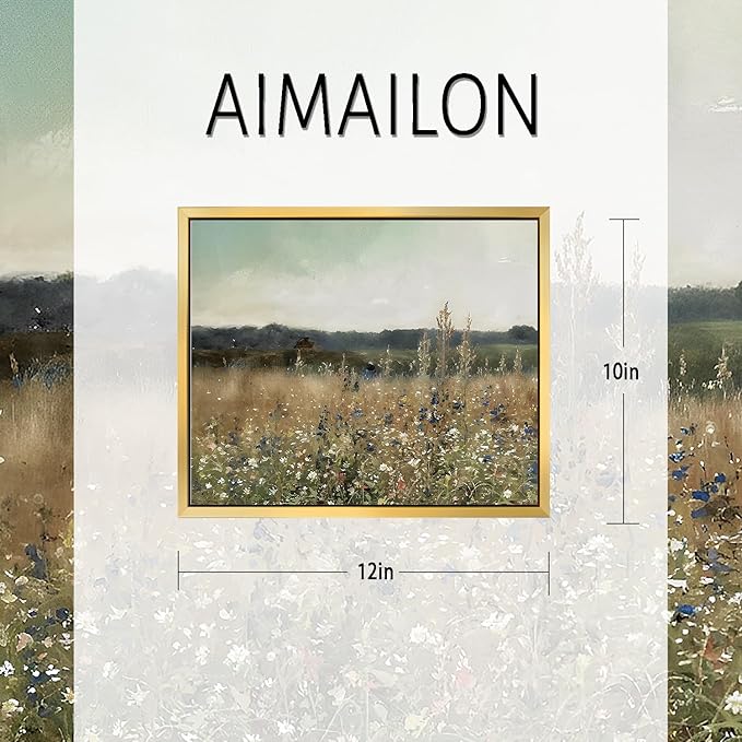 AIMAILON Vintage Gold Canvas Wall Art Framed Decor for Living Room - Home Decor Wall Prints Art Rustic Landscape Wall Art Wild Floral Botanical Pictures Wall Decor Artwork 10x12