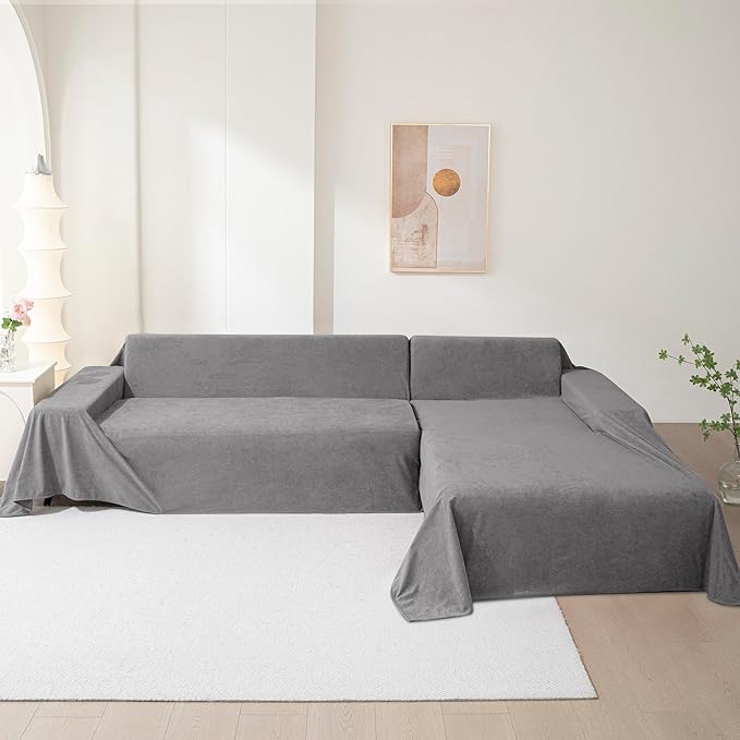 MEETSKY Couch Cover for 3 Cushion Sofa Washable, Cat Scratch Proof Sofa Covers, Furniture Protector L Shape Sofa Slipcovers Soft Sectional Couch Covers for Dogs, 71" x 134", Grey