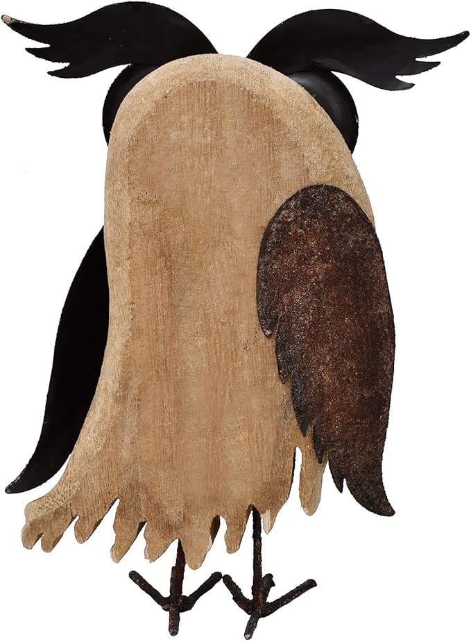 K KILIPES Rustic Owl Decorations for Home Decorative Wood Owl Figurine Statues Night Owl Tabletop Ornaments Collectible Sculptures (8.5" H B)
