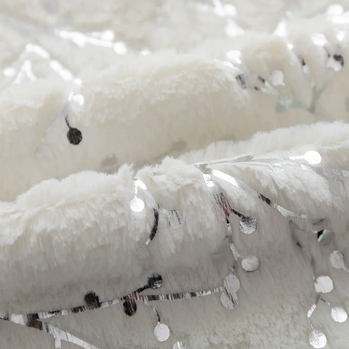 LIGICKY Set of 2 Decorative Lumbar Pillows Fluffy White Fur Pillow Coves Silver Branches Glitter Throw Pillows Soft Furry Sparkling Rectangle Cushion Cases for Sofa Bedroom Party Décor 12x20inch