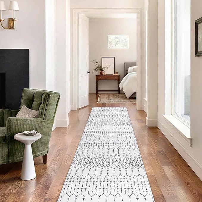 Lahome Moroccan Washable Runner Rug 2x6, Stain Resistant Non-Slip Kitchen Rug Runner, Ultra-Thin Geometric Print Distressed Floor Carpet for Entryway Laundry Bedroom
