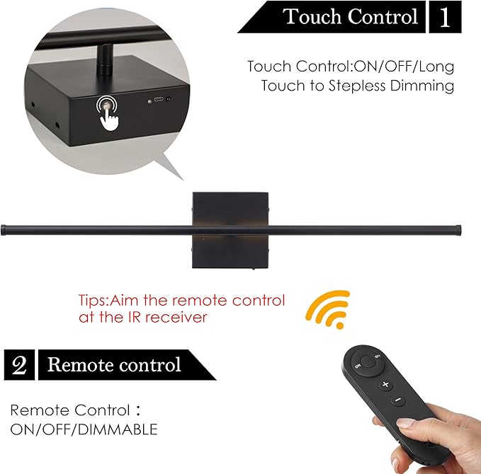 Battery Operated Wall Sconces with Remote Control, Dimmable Wall Sconces Set of Two, 350°Rotate, 3000K LED Black Wireless Wall Light for Living Room, Hallway, Bedroom, 32.2 Inch (2 Pack)