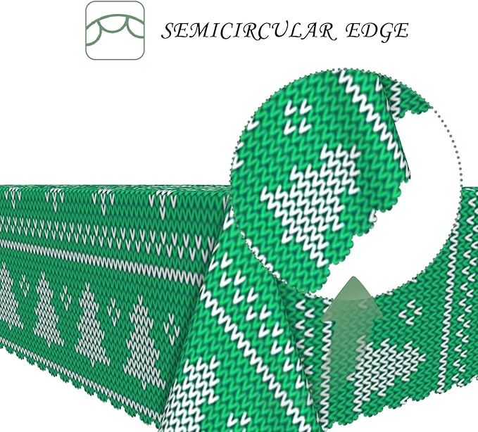 60x84 Inch Christmas Theme Rectangle Tablecloth Xmas Tree Snowflake Stripe Green Table Cloth Washable Durable Table Cover for Kitchen Dining Banquet Ugly Christmas Sweater Party Decor