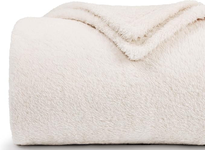 Plush Fleece Throw Blanket for Couch and Bed, Fluffy Fuzzy Cozy Queen-Size Soft Blankets All Season Use (60x80 Inches,White)