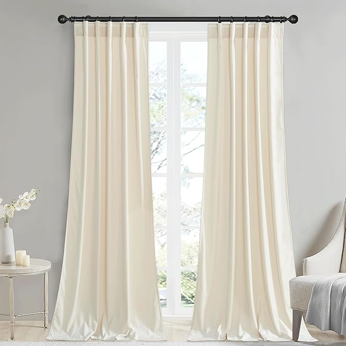 StangH Ivory White Curtains 96 inches Long Luxury Velvet Home Decoration Room Darkening Privacy Drapes for Wall Backdrops/Nursery Bedroom/Wedding, W42 x L96, 2 Panels