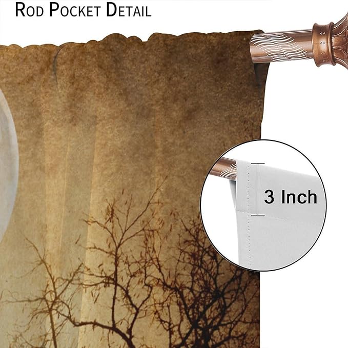 Gothic Crows Blackout Curtains, Vintage Misty Tree Dead Woodland Raven Black Crow Moonlight Retro Window Drapes, for Living Room Bedroom 21(W)*45(L) 2 Panels