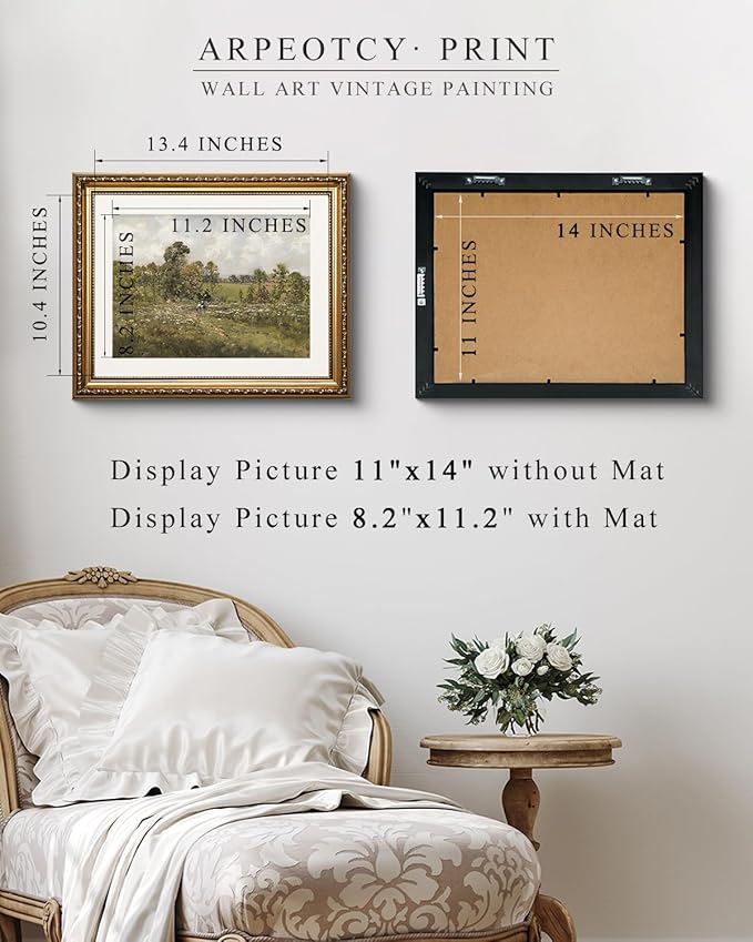 ARPEOTCY Vintage Gold Framed Wall Art, Wildflower Field Blossom Meadow Paintings, Victorian Wall Decor for Living Room Bedroom Bathroom, Canvas Prints Antique Pictures Frame 13x16 inch