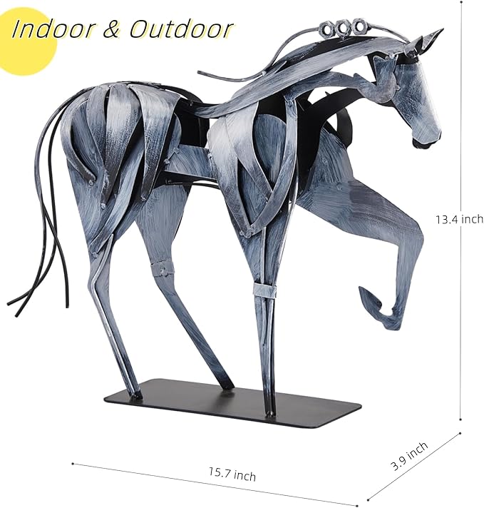 Handmade Horse Statue - Unique Rustic Decor for Office & Home - Hand-Painted Metal Sculpture - Perfect Handicraft Gift for Horse Lovers (Grey)