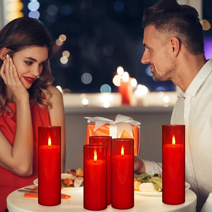 24-Pack Flameless LED Pillar Candles with Remote & Timer - Realistic Flickering Christmas Candles for Holiday Decor, Winter Wedding, Fireplace Mantel, Festive Home Ambiance (Red)