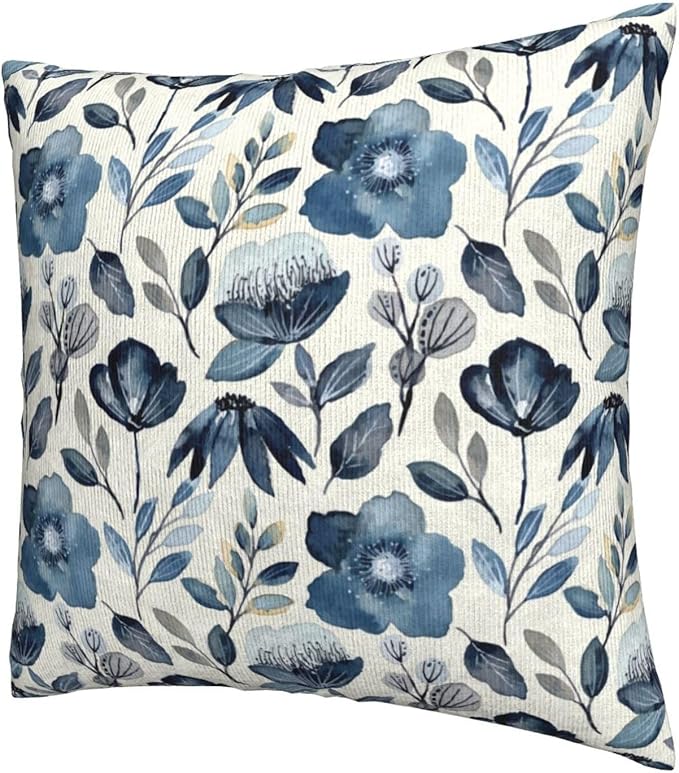 Blue Floral Pillow Covers 20x20 Inch Set of 2 Navy Blue Floral Throw Pillow Cover Chinoiserie Flowers Square Pillowcase Cushion Cases for Home Couch Bed Sofa