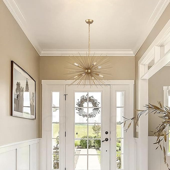 29.13" Large Golden Sputnik Chandelier Vintage Modern Luxury Geometric Starburst Chandelier Light Fixture Solid Metal Gold Firework Chandeliers for Dining Room, Kitchen, Bedroom, Living Room