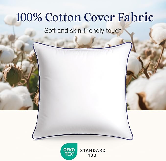 puredown® 26x26 Pillow Inserts Set of 2, Overfilled Down Alternative Euro Pillow Inserts with 100% Cotton Cover, Plush Fluffy Decorative Throw Pillows for Couch, Sofa, Bed and Home Decor