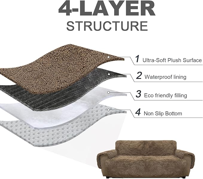 Plush and Fuzzy Shaggy Couch Cover, Dog Pad Faux Fur Sofa Cover, Water Resistant Slipcover, Non-Slip Furniture Protector for Kids,Dogs,Cats.(Brown, Small-XL Chair)