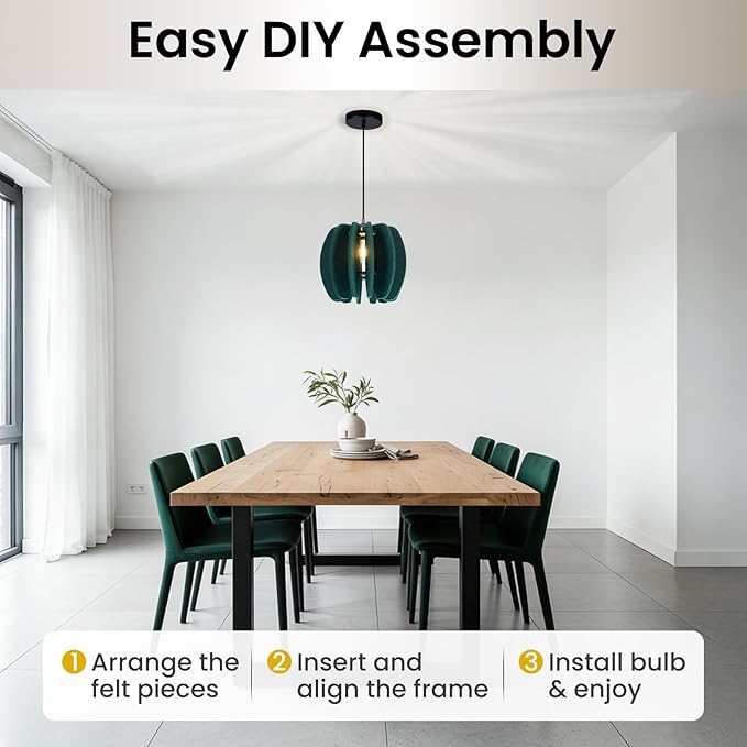 Pendant Light with Felt Lampshade, Modern Hanging Lamp Fixture, DIY Acoustic Pendant Light Chandeliers for Kitchen Island, Living Room, Dining Room, Bedroom, Office (D11.8"x10.2")