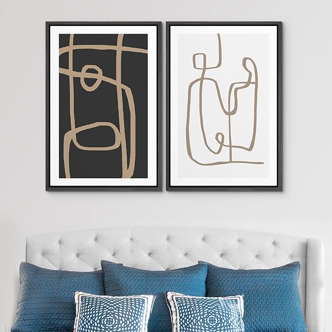 SIGNWIN Framed Canvas Print Wall Art Set Tan White Tropical Geometric Collage Abstract Shapes Cozy Neutral Modern Art Minimal Boho Relax/Calm for Living Room, Bedroom, Office - 16"x24"x2 White