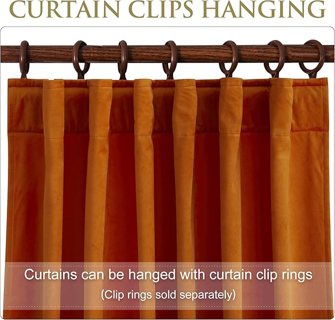 StangH 108 inches Velvet Curtains - Brignt Orange Room Darkening Thermal Insulated Window Drapes for Living Room, Holiday Backdrop for Party, W52 x L108, 2 Panels