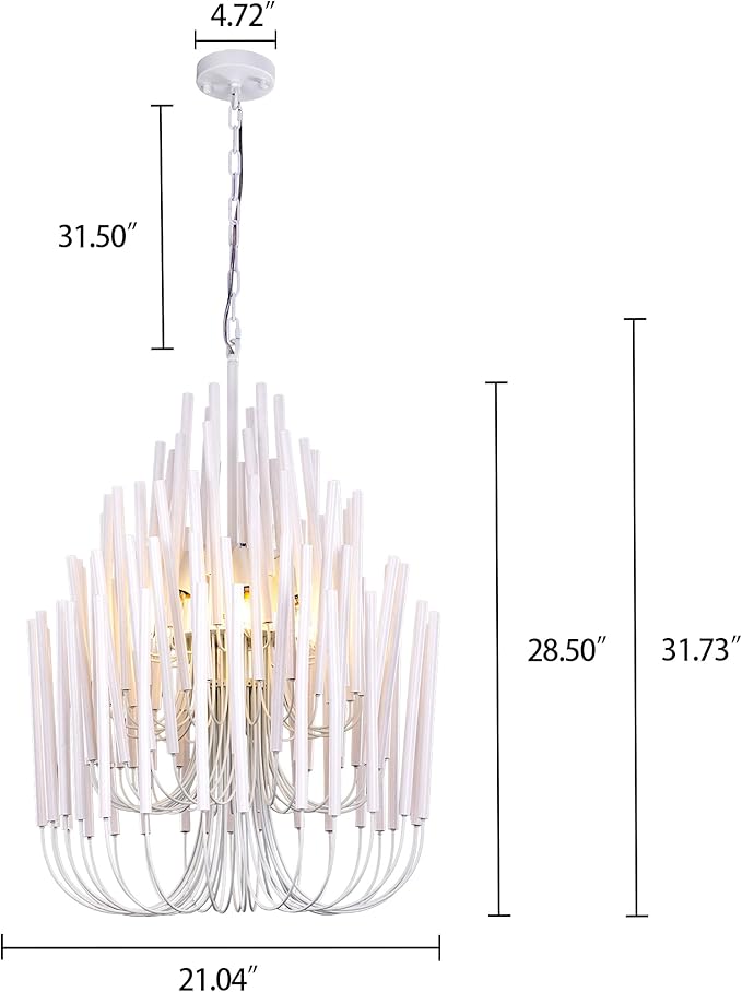 TOCHIC Modern Farmhouse Chandelier for Dining Room 21", Small Vintage White Wood Chandeliers Light for Living Room, Rustic Pendant Lighting Fixture Ceiling Hanging for Foyer Bedroom Entryway