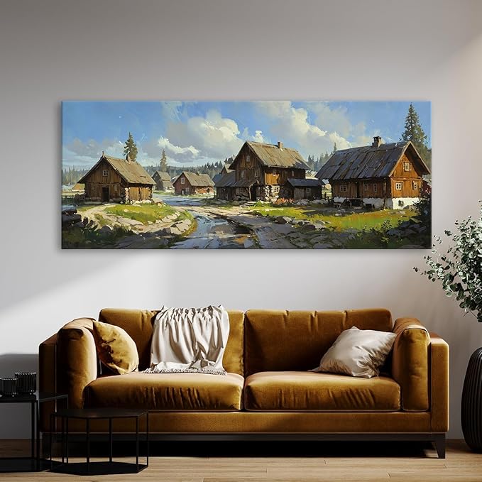 Sense Canvas Scandinavian Nordic Village 7 Canvas Art - Home Decor Wall Art Print Poster Painting Small 20x8 / 0.75"