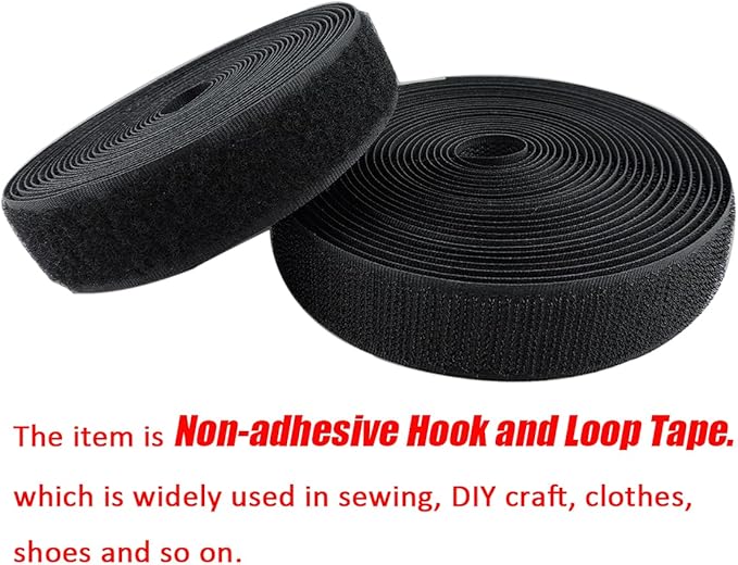 Sew on Hook and Loop Tape 1 Inch Non-Adhesive Back Nylon Strips Fabric Fastener Non-Adhesive Interlocking Tape Black,12.6 Yard